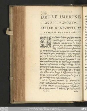 Delle Imprese. Dialogo Quinto. Cesare Di Nemours, Et Annibale Magnocavalli.