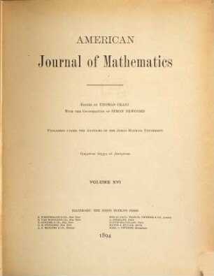 American journal of mathematics. 16. 1894