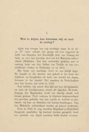 I. Wat is Atjeh, hoe kwamen wij er meê in oorlog?
