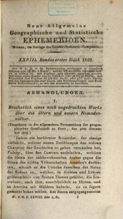 Neue allgemeine geographische und statistische Ephemeriden. 28. 1829
