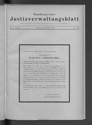 Todesanzeige. Justizpräsident a.D. Dr.jur.Dr.h.e. Wilhelm Kiesselbach