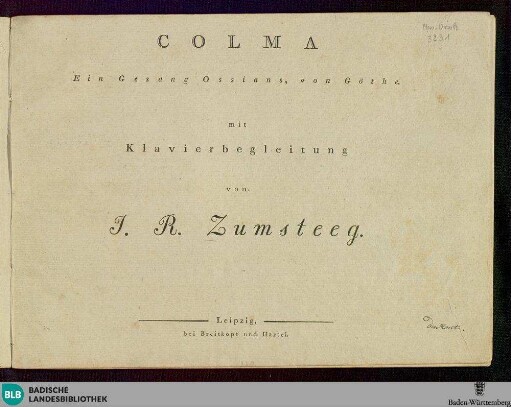 Colma : ein Gesang Ossians, von Goethe; mit Klavierbegleitung