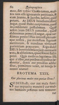 Erotema XXIX. Cur plurimos malos nonpuniat Deus?