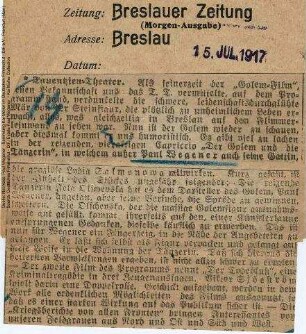 Kritik aus Breslauer Zeitung (15.07.1917).
