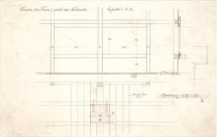 Littmann, Max; Bocksberg; Hofgut, Feldscheune, Tenne und Silo - Tennenfenster Nordseite (Grundriss, Ansicht, Schnitt)
