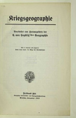 Kriegsgeographie : mit 11 Karten und Figuren sowie einer Tafel: Die Wege der Weltschiffahrt