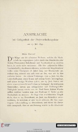 Ansprache bei Gelegenheit der Preisvertheilungsfeier am 13. Juli 1895