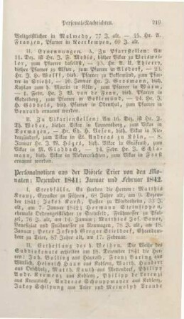 219-220 Personal-Nachrichten aus der Diözese Trier