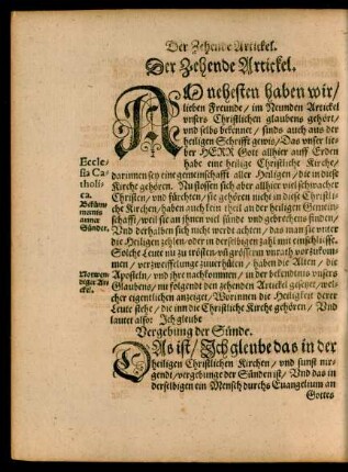 Der Zehende Artickel.