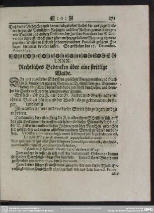 LXXX. [LXXVIII.] Rechtliches Bedencken über eine strittige Waide
