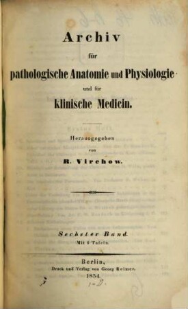 Archiv für pathologische Anatomie und Physiologie und für klinische Medicin. 6. 1854