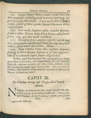 Caput IX. De Viribus itemq[ue] usu Chrysocollae Veneris Aureae.