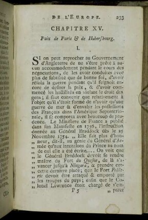 Chapitre XV. Paix de Paris & de Hubersbourg.