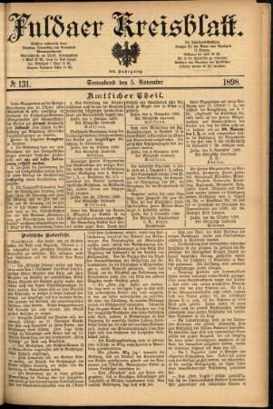 Erste Ausgabe vom Samstag, den 05. November 1898.