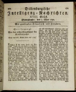 XVIII. Stück. Sonnabends: den 5. May 1792.