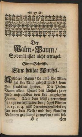Der Palm-Baum / So den Unflat nicht ertraget
