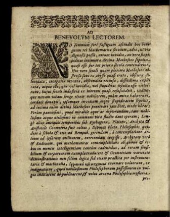 Ad Benevolum Lectorem.