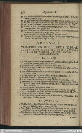 Appendix I. Comprehendens Libros In Praecedentibus Omissos Cum Autographis Et Varior Miscellaneor. Collectaneis