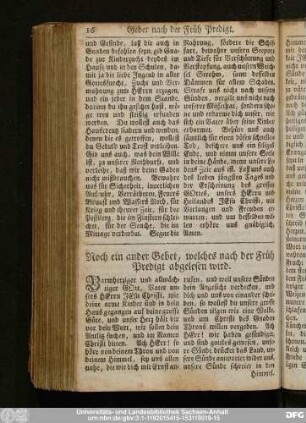 Noch ein ander Gebet, welches nach der Früh Predigt abgelesen wird.