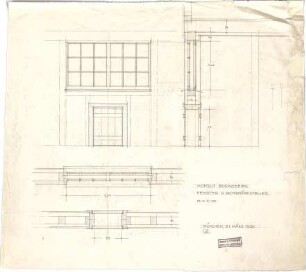 Littmann, Max; Bocksberg; Hofgut, Stallgebäude - Schweinestallfenster (Grundrisse, Ansicht,Schnitt)
