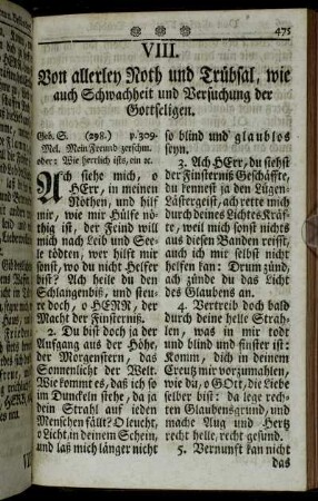 VIII. Von allerley Noth und Trübsal, wie auch Schwachheit und Versuchung der Gottseligen.