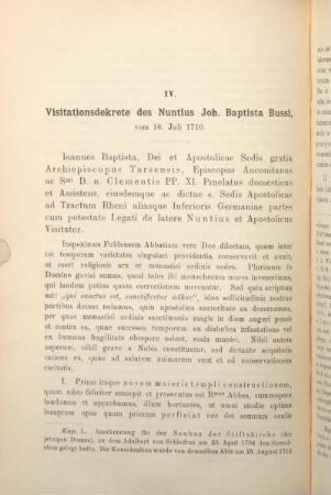 IV. Vistiationsdekrete des Nuntius Joh. Baptista Bussi, vom 16. Juli 1710.