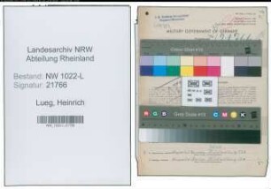 Entnazifizierung Heinrich Lueg , geb. 11.05.1900 (Maschinist)