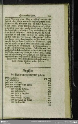 Register der hierinnen entahltenen gebete