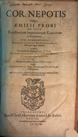 Cor. Nepolis vulgo Aemilii Probi de vita excellentium imperatorum Graecorum ac Romanorum