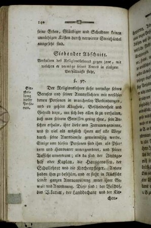 Siebender Abschnitt. Verhalten des Religionslehrers gegen jene, mit welchen er vermöge seines Amtes in einigem Verhältnisse steht.