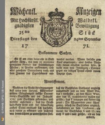 25tes Stück, Dienstags den 24ten September 1771