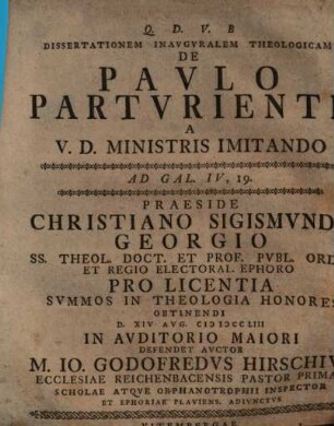Diss. inaug. theol. de Paulo parturiente a V. D. ministris imitando : ad Gal. IV, 19