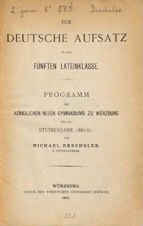 Der deutsche Aufsatz in der fünften Lateinklasse