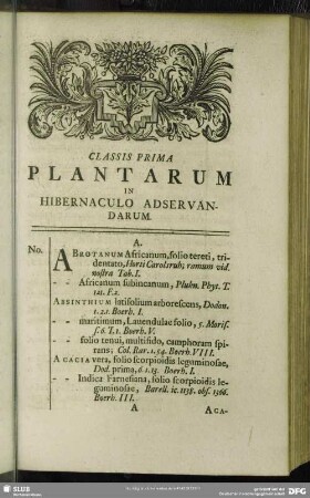 Classis Primum Plantarum In Hibernaculo Adservandarum