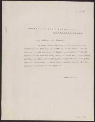 Schreiben an Walter Curt Behrendt, Charlottenburg (Brief)