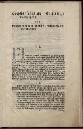 Höchstansehnliche Kaiserliche Commission...