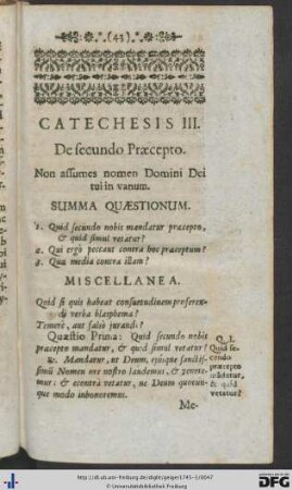 Catechesis III. De secundo Praecepto.