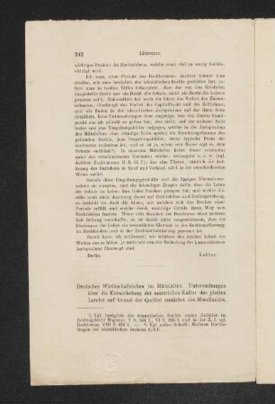 [Rezension] Deutsches Wirtschaftsleben im Mittelalter [von Karl Lamprecht]
