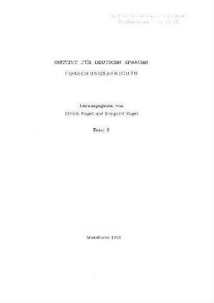 Forschungsberichte des Instituts für Deutsche Sprache