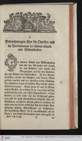 1: Betrachtungen über die Quellen und die Verbindungen der schönen Künste und Wissenschaften