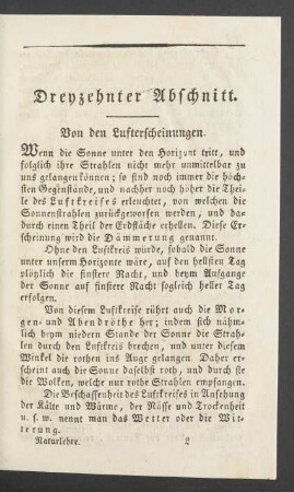 Dreyzehnter Abschnitt. Von den Lufterscheinungen.