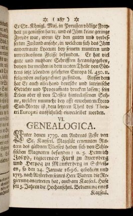VI. Genealogica.