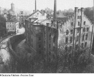 Bautzen, Mühlstraße. Ruine der Bautzener Tuchfabrik AG (1853/1854, 1864/1865 Wiederaufbau nach Brand)