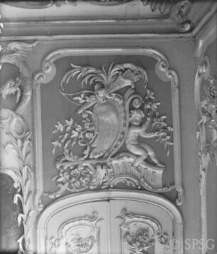 Potsdam, Neues Palais, Unteres Fürstenquartier, Unteres Konzertzimmer, R.: 161, Detail über der nördliche Tür.