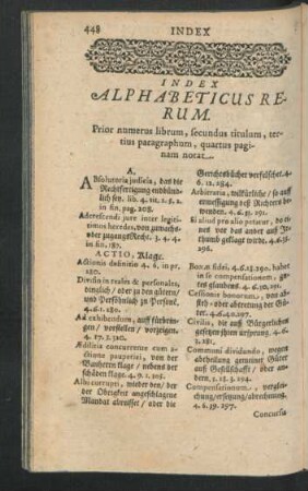Index Alphabeticus Rerum.