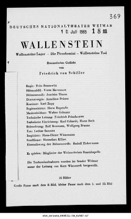 Wallenstein [Wallensteins Lager; Die Piccolomini; Wallensteins Tod]