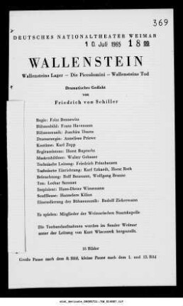 Wallenstein [Wallensteins Lager; Die Piccolomini; Wallensteins Tod]