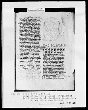 Isidor von Sevilla, Etymologiae — Initiale D(isciplina), Folio 4recto