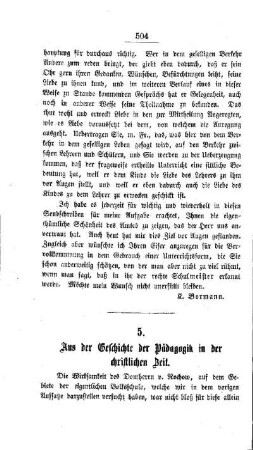 Aus der Geschichte der Pädagogik in der christlichen Zeit