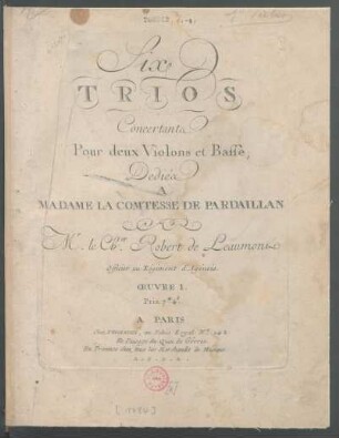 Six Trios Concertants Pour deux Violons et Basse : Œuvre. 1